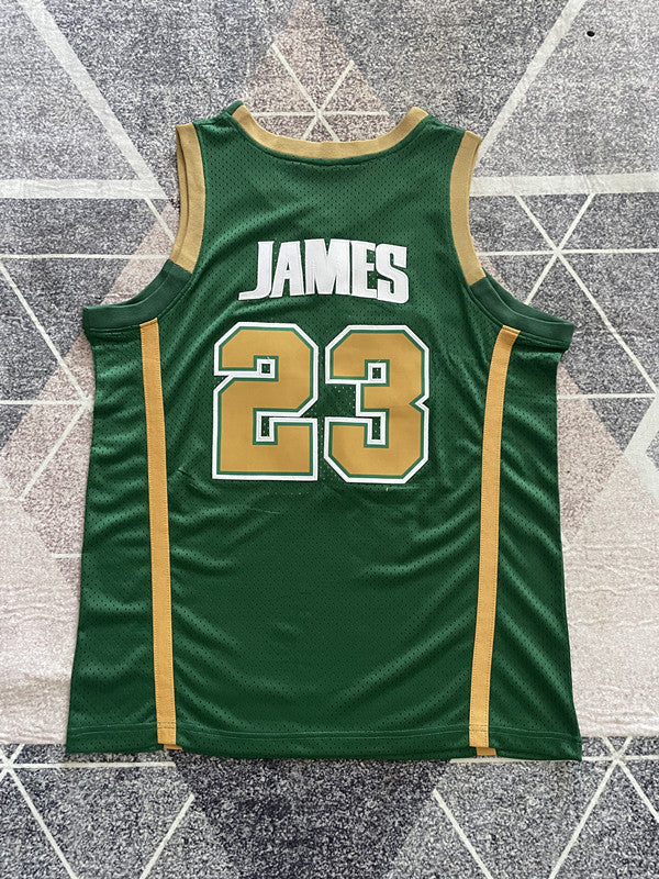 Green LeBron basketball jersey, full back view