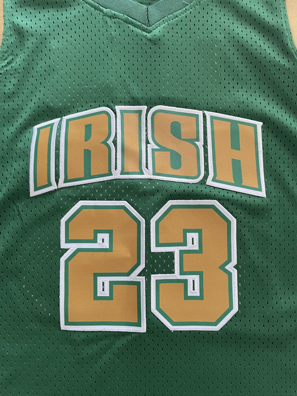 Green LeBron basketball jersey, front graphic detail