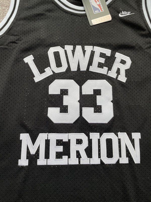 Black Lower Merion basketball jersey, front graphic detail