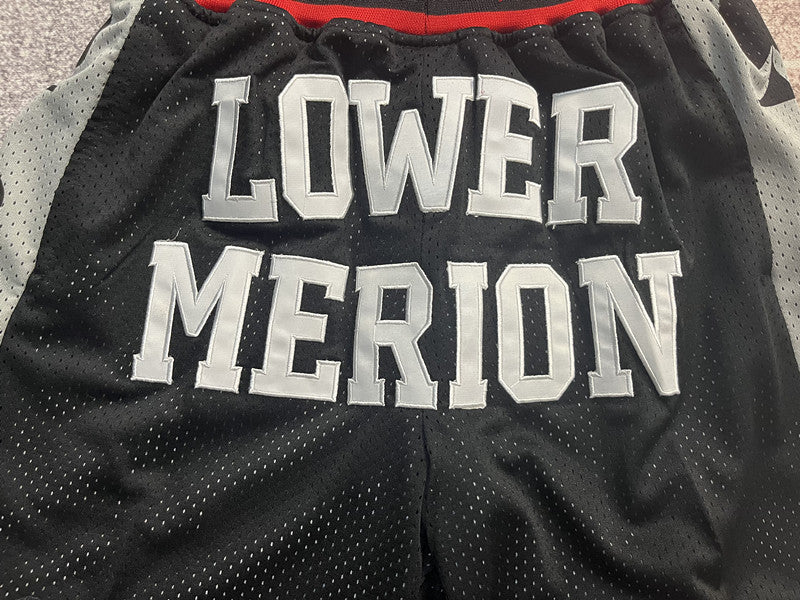 Black Lower Merion premium basketball shorts, side panel detail