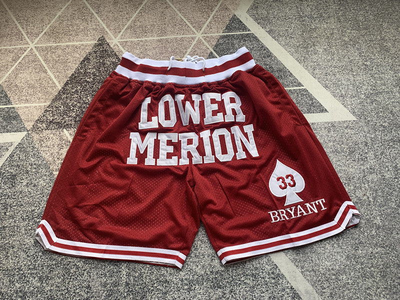 Maroon Lower Merion premium basketball shorts, full front view