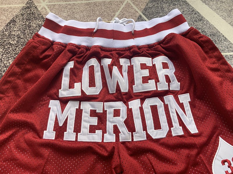 Maroon Lower Merion premium basketball shorts, graphic detail