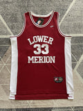 Red Lower Merion basketball jersey, full front view
