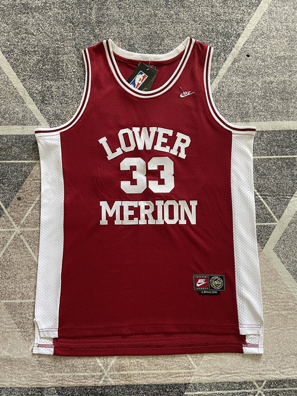 Red Lower Merion basketball jersey, full front view