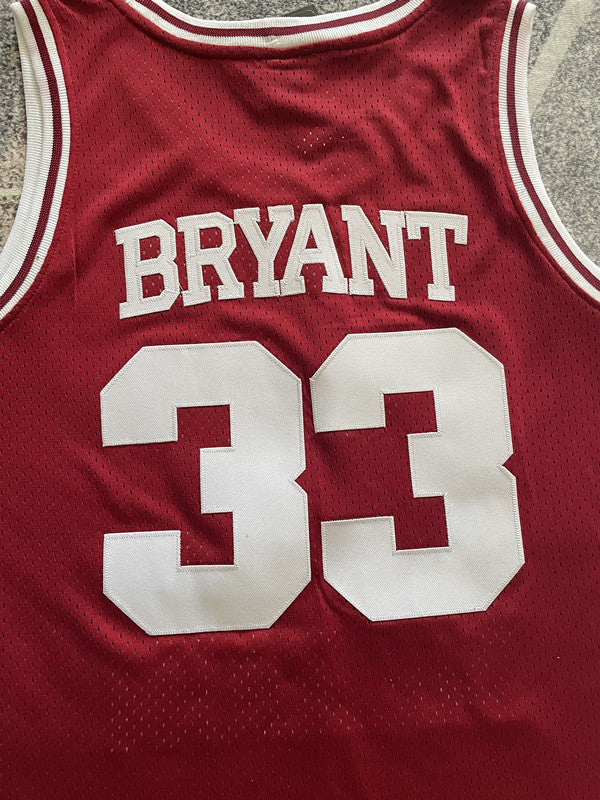 Red Lower Merion basketball jersey, back lettering and number detail