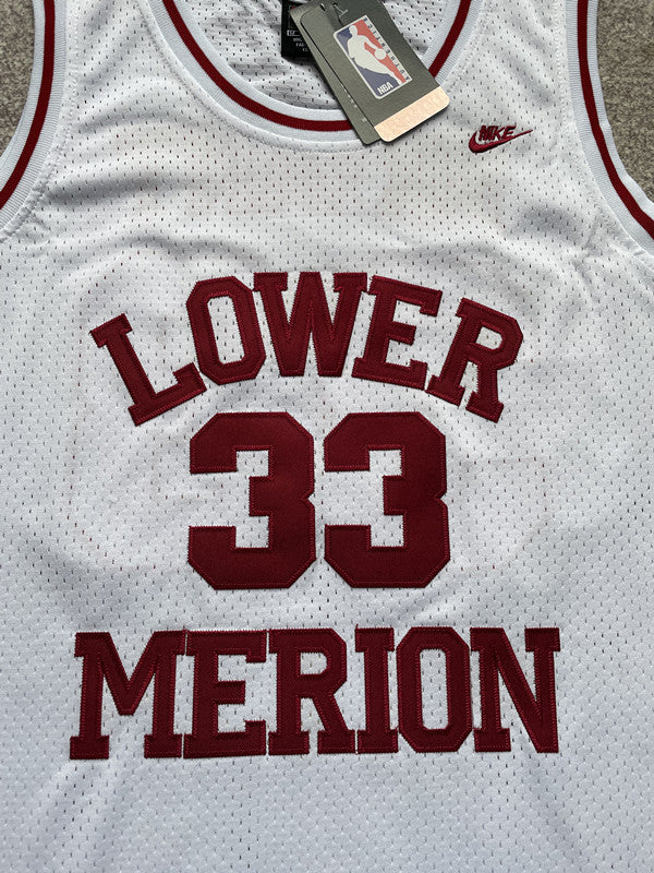 White Lower Merion basketball jersey, front graphic detail