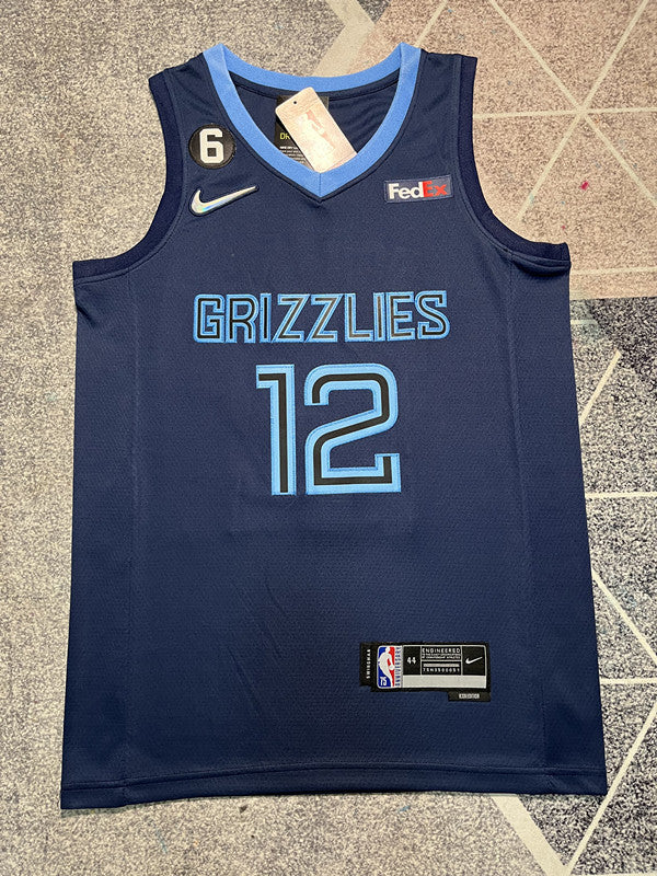 Navy Memphis Grizzlies basketball jersey, full front view