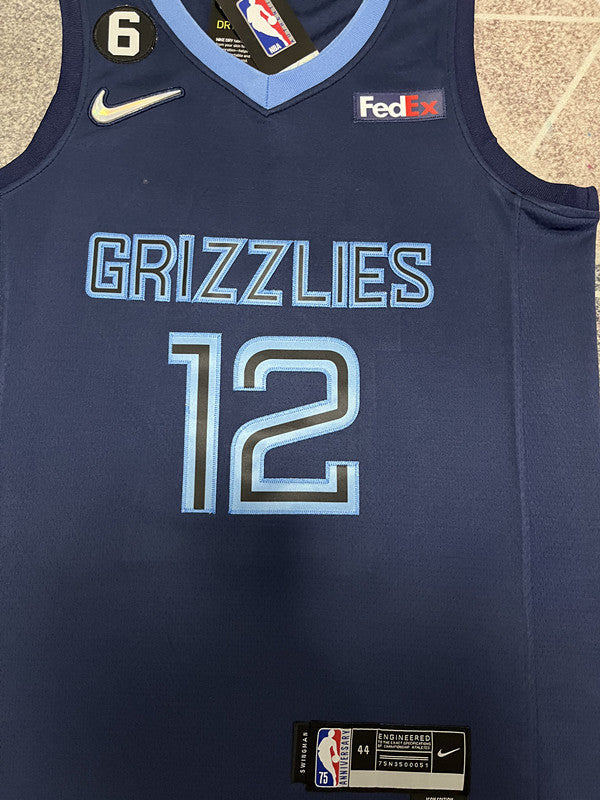 Navy Memphis Grizzlies basketball jersey, front graphic detail