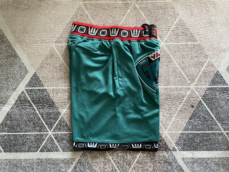 Green Memphis Grizzlies premium basketball shorts, side panel detail