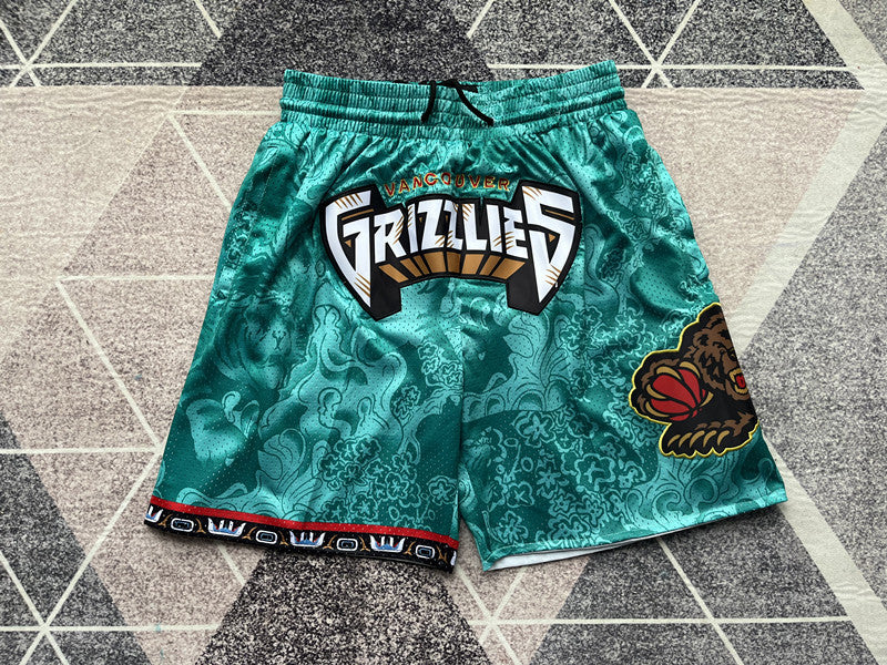 Green Memphis Grizzlies premium basketball shorts, full front view