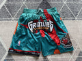 Multi-color Memphis Grizzlies premium basketball shorts, full front view