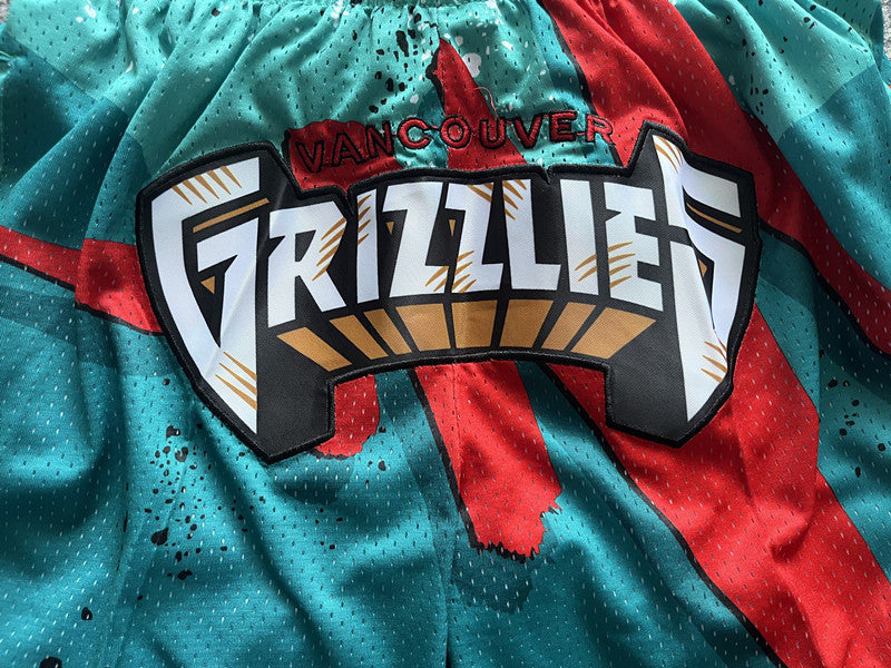 Multi-color Memphis Grizzlies premium basketball shorts, waistband and label detail