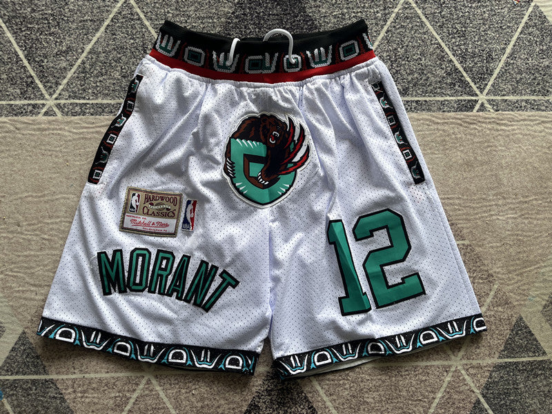 White Memphis Grizzlies premium basketball shorts, full front view