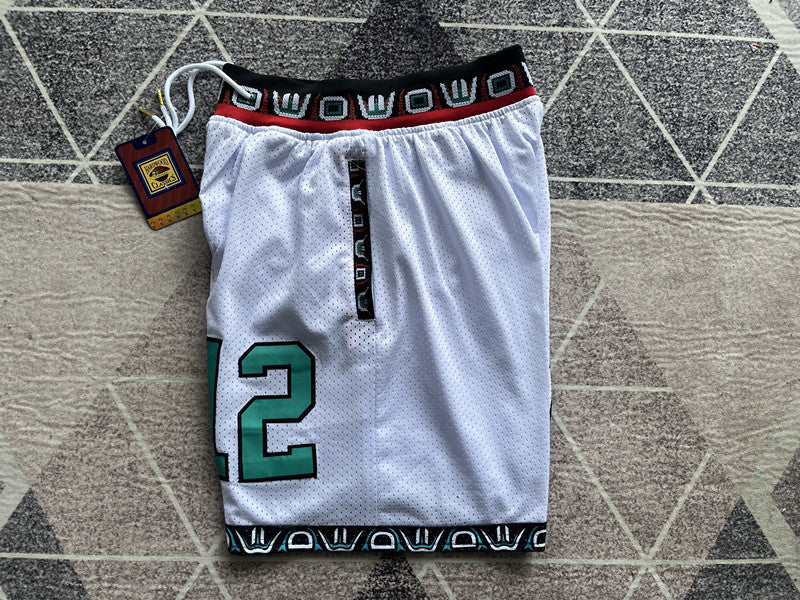 White Memphis Grizzlies premium basketball shorts, side panel detail