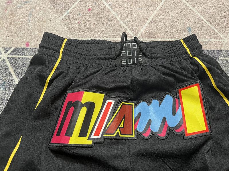 Black Miami Heat premium basketball shorts, graphic detail