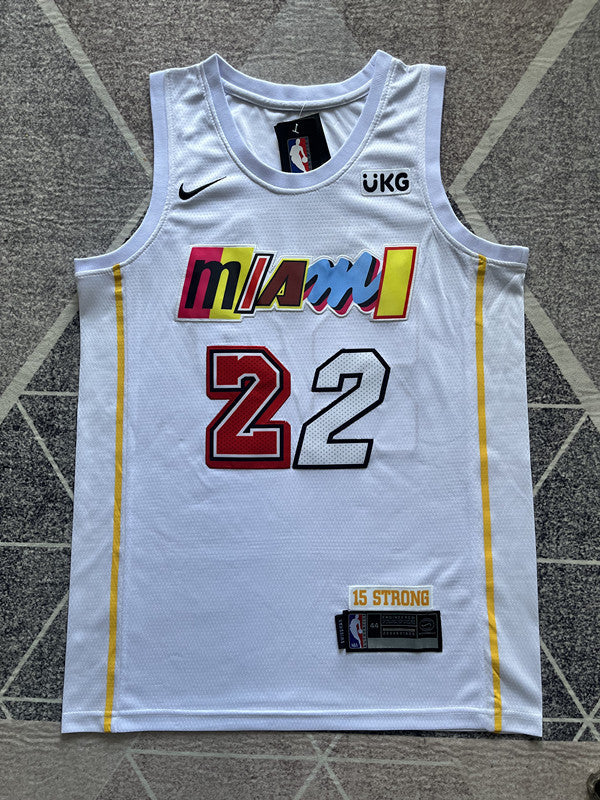 White Miami Heat basketball jersey, full front view