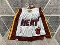 White Miami Heat premium basketball shorts, full front view