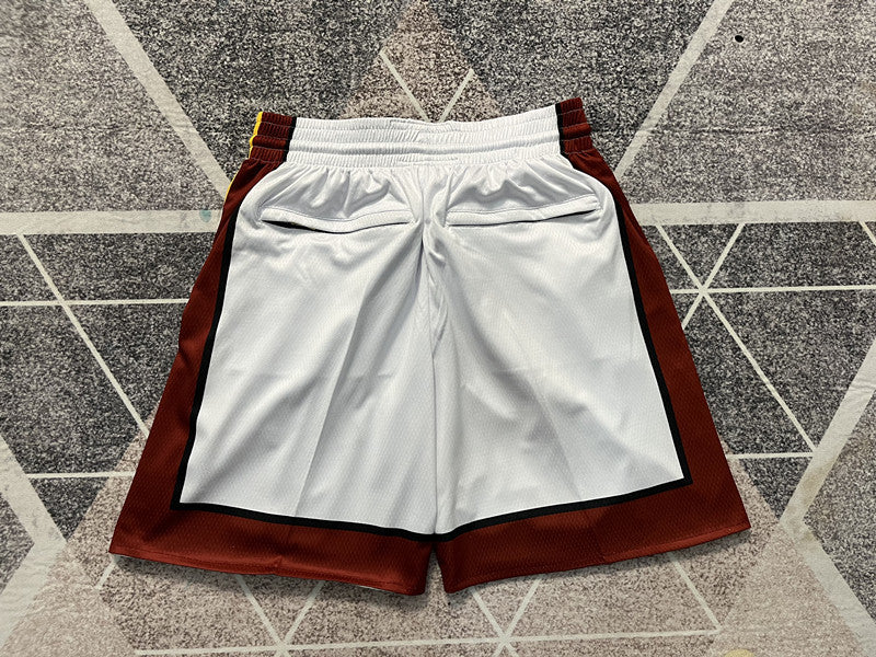 White Miami Heat premium basketball shorts, full back view