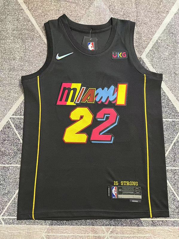 Black Miami Heat basketball jersey, full front view