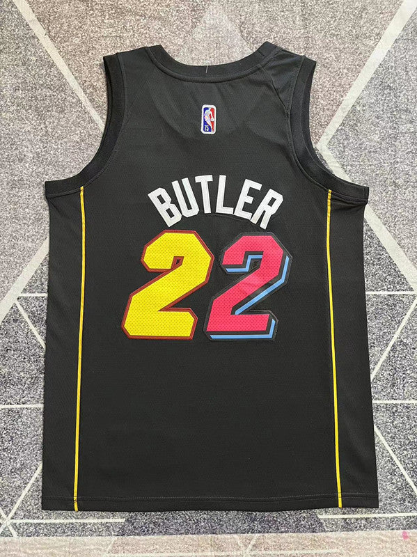 Black Miami Heat basketball jersey, full back view