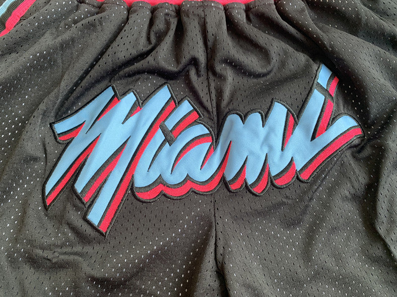 Black Miami Heat premium basketball shorts, graphic detail