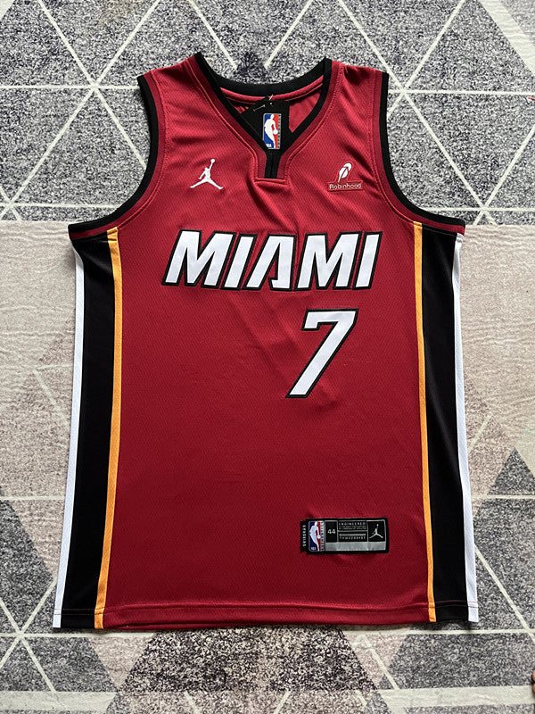 Maroon Miami Heat basketball jersey, full front view