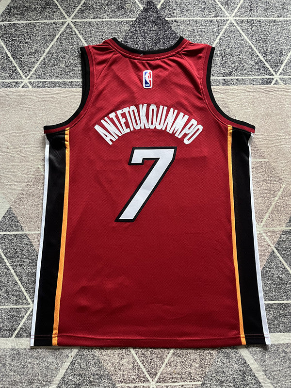 Maroon Miami Heat basketball jersey, full back view