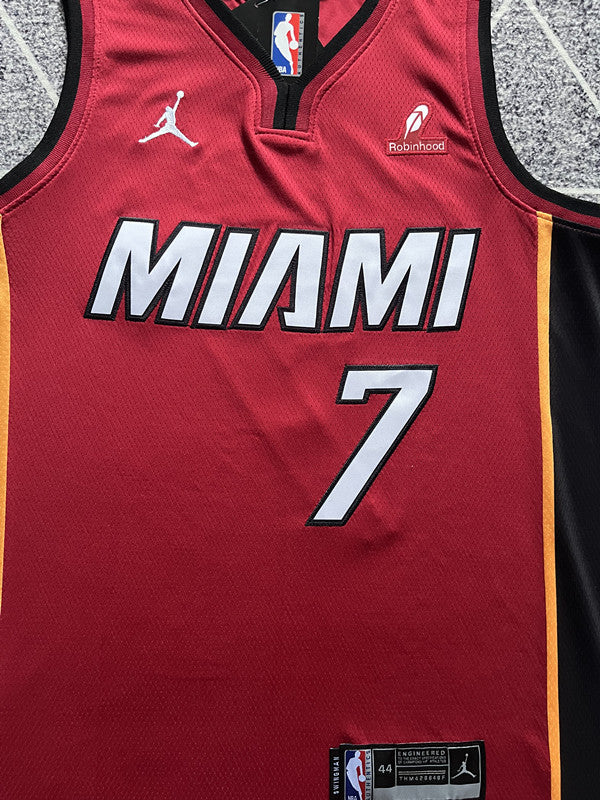 Maroon Miami Heat basketball jersey, front graphic detail