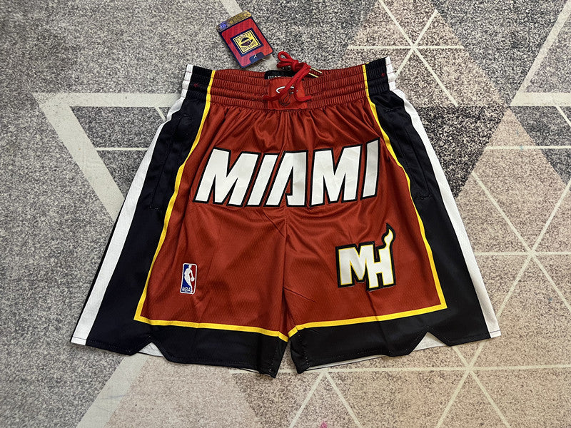 Maroon Miami Heat premium basketball shorts, full front view