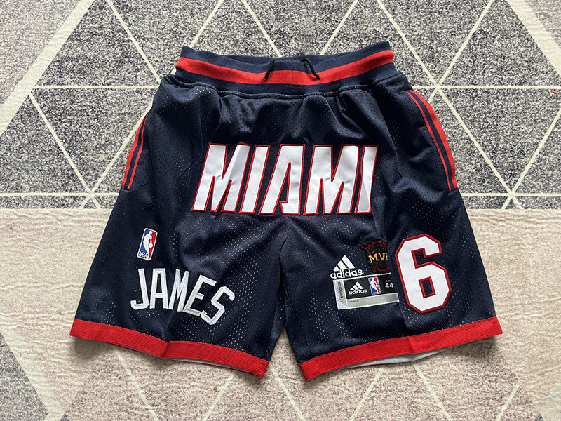 Navy Miami Heat premium basketball shorts, full front view