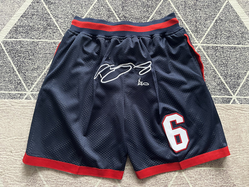 Navy Miami Heat premium basketball shorts, full back view