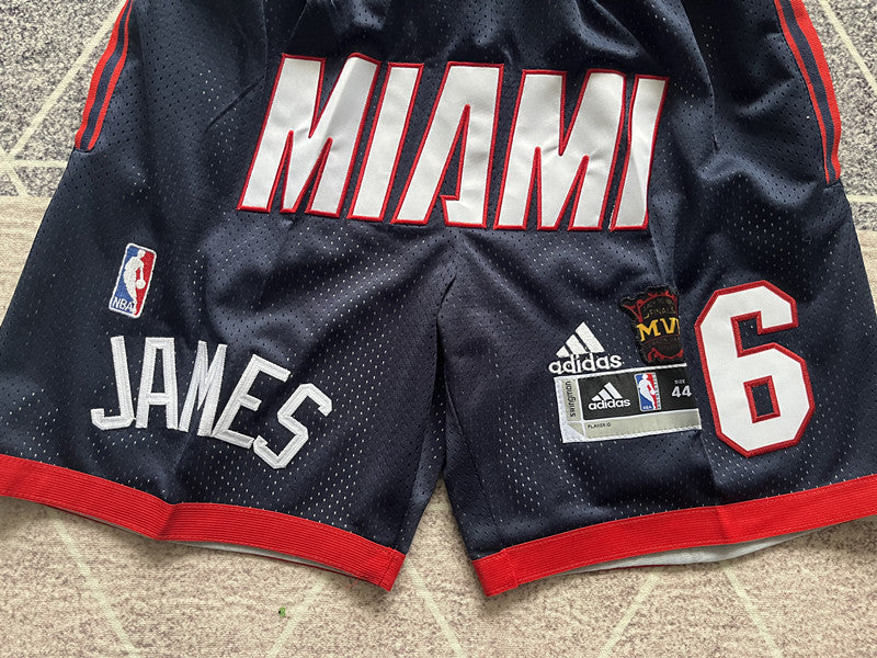 Navy Miami Heat premium basketball shorts, waistband and label detail