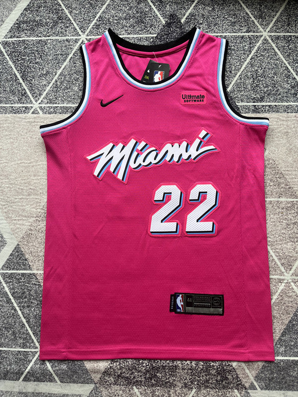 Pink Miami Heat basketball jersey, full front view