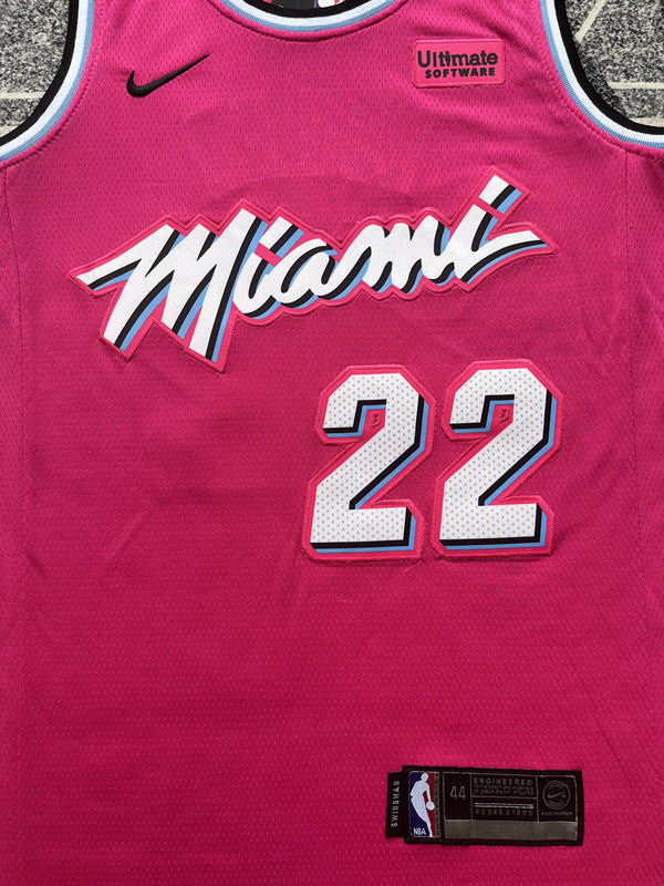 Pink Miami Heat basketball jersey, front graphic detail