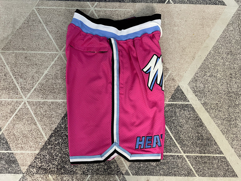 Pink Miami Heat premium basketball shorts, side panel detail