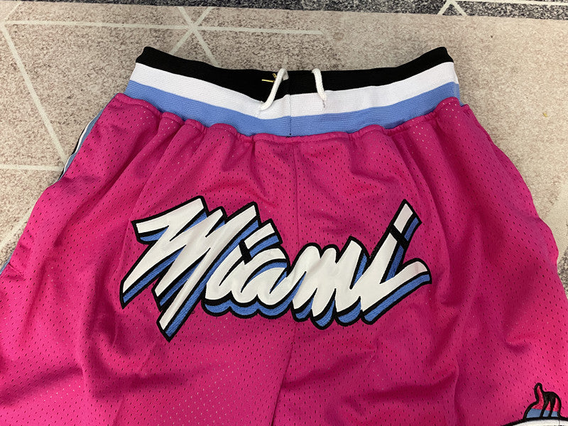 Pink Miami Heat premium basketball shorts, graphic detail