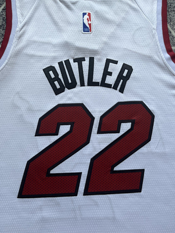 White Miami Heat basketball jersey, back lettering and number detail