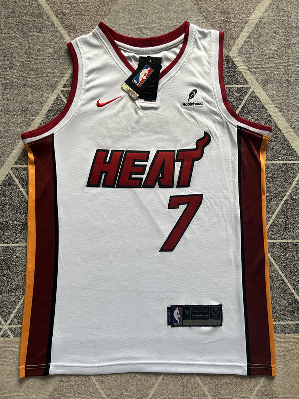 White Miami Heat basketball jersey, full front view