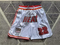 White Miami Heat premium basketball shorts, full front view
