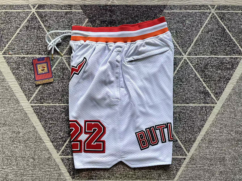 White Miami Heat premium basketball shorts, side panel detail