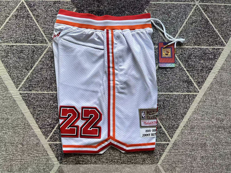 White Miami Heat premium basketball shorts, side panel detail
