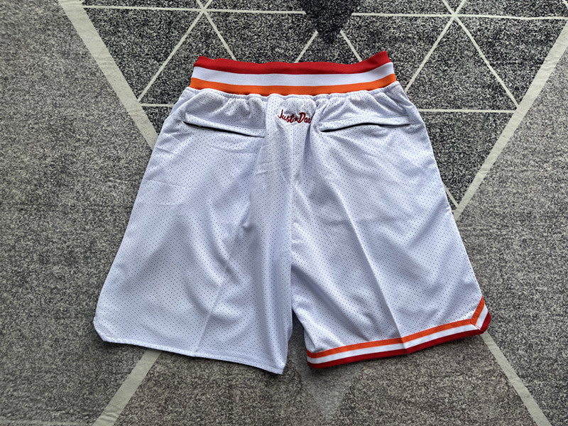 White Miami Heat premium basketball shorts, full back view
