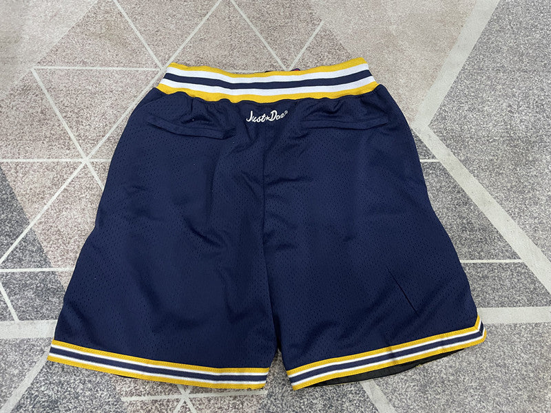 Navy Michigan premium basketball shorts, full back view