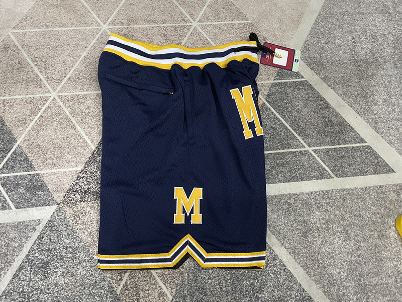 Navy Michigan premium basketball shorts, side panel detail
