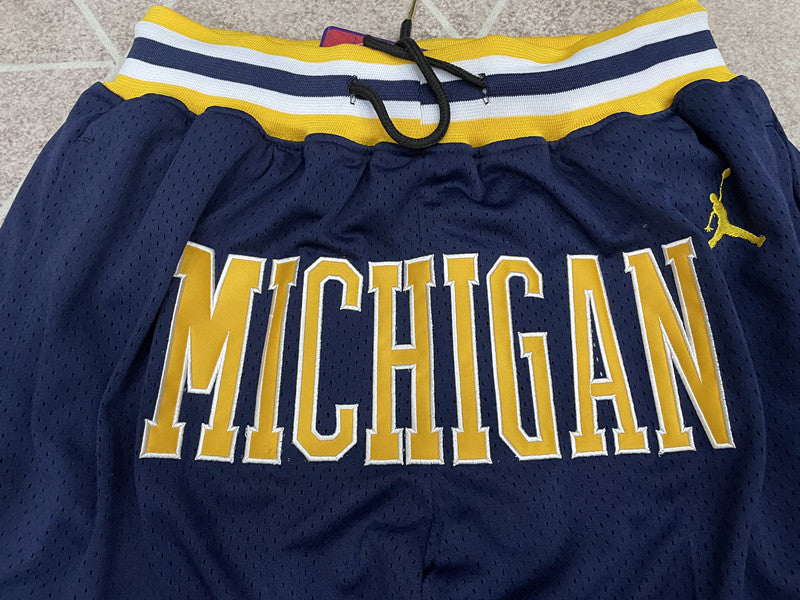 Navy Michigan premium basketball shorts, graphic detail