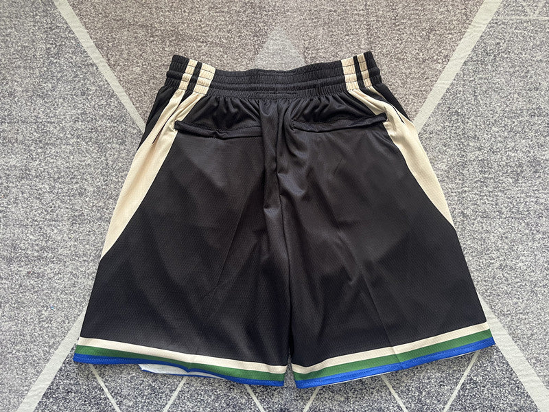Black Milwaukee Bucks premium basketball shorts, full back view