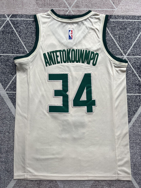 Milwaukee Cream Basketball Jersey #34 back view [SPMERGE:P312:back]