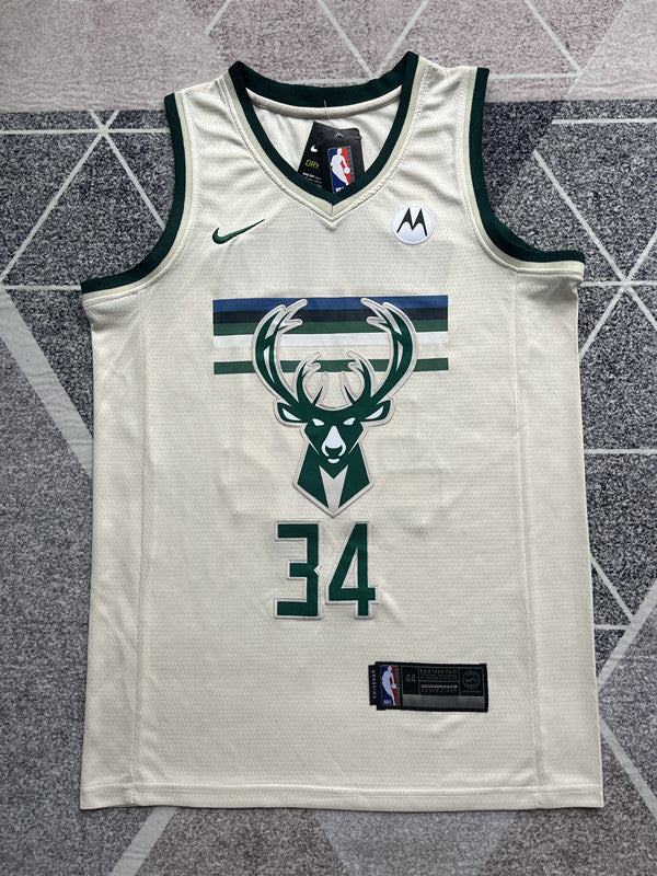 Milwaukee Cream Basketball Jersey #34 front view [SPMERGE:P312:front]