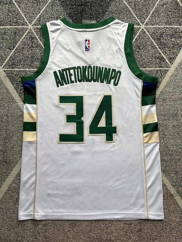 Milwaukee White Basketball Jersey #34 back view [SPMERGE:P311:back]