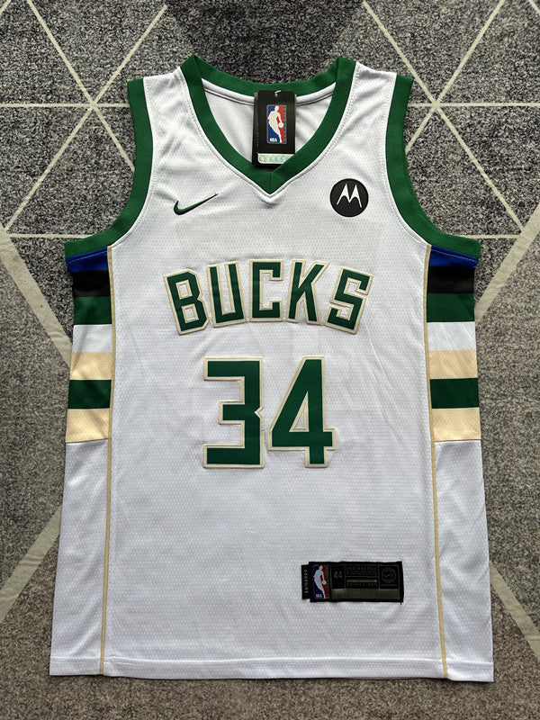 Milwaukee White Basketball Jersey #34 front view [SPMERGE:P311:front]